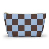 Blue Brown Checkered Makeup Bag