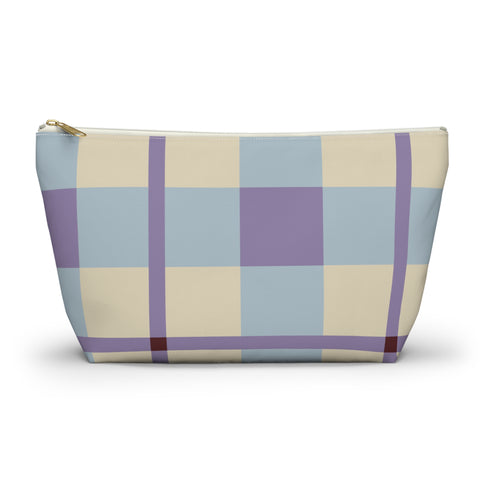 Blue Lilac Cream Plaid Makeup Bag