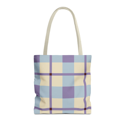 Blue Lilac Cream Plaid Tote Bag