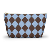 Brown Blue Diamond Checkered Makeup Bag