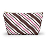 Brown Pink Diagonal Striped Makeup Bag