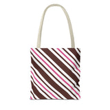 Brown Pink Diagonal Striped Tote Bag