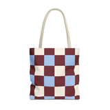 Burgundy Blue Cream Checkered Tote Bag
