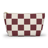 Burgundy Cream Checkered Makeup Bag