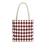 Burgundy Cream Diamond Checkered Tote Bag