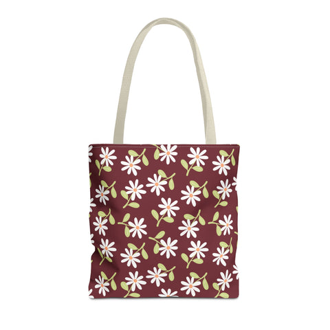 Burgundy Daisy Floral Tote Bag