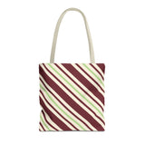 Burgundy Green Diagonal Striped Tote Bag