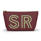 Burgundy Green Monogram Personalized Makeup Bag