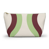 Cream Green Burgundy Wavy Makeup Bag