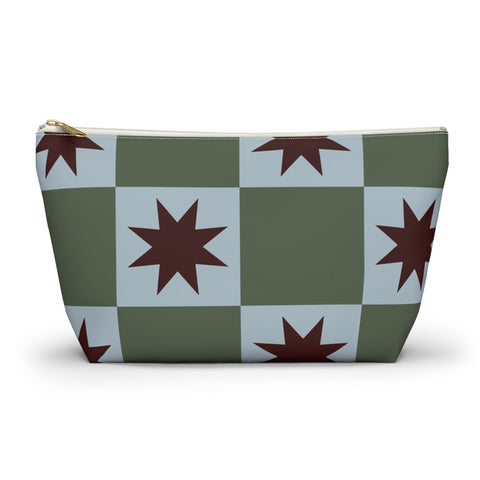 Green Blue Star Checkered Makeup Bag