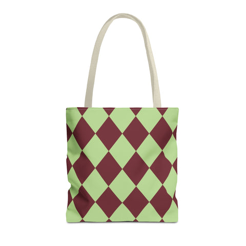 Green Burgundy Diamond Checkered Tote Bag