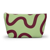 Green Burgundy Wavy Line Makeup Bag