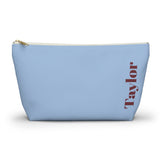 Light Blue Burgundy Name Personalized Makeup Bag