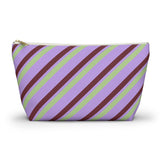 Lilac Green Diagonal Striped Makeup Bag