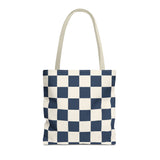 Navy Cream Checkered Tote Bag