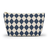 Navy Cream Diamond Checkered Makeup Bag
