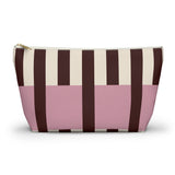 Pink Burgundy Cream Striped Makeup Bag