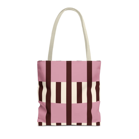 Pink Burgundy Cream Striped Tote Bag