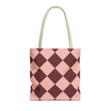 Pink Burgundy Diamond Checkered Tote Bag