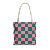 Pink Green Checkered Tote Bag
