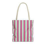 Pink Green Cream Striped Tote Bag