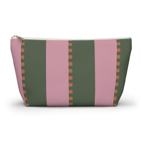 Pink Green Striped Makeup Bag