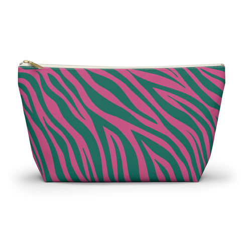 Pink Green Zebra Print Makeup Bag