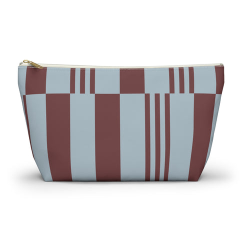 Sky Blue Burgundy Block Striped Makeup Bag