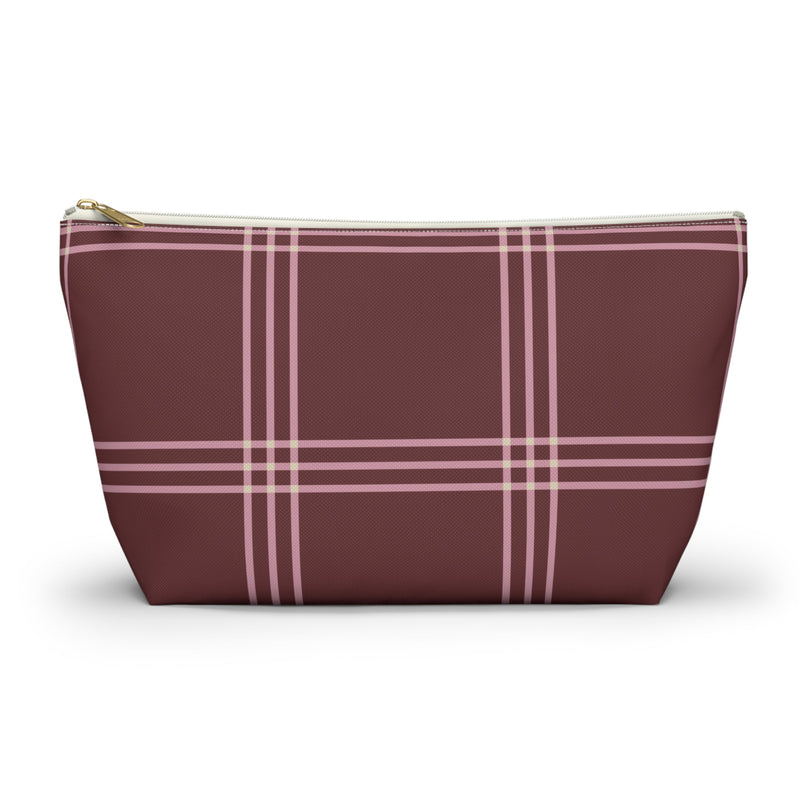 Burgundy Pink Plaid Makeup Bag