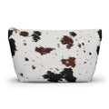 Black Brown Cow Print Makeup Bag with black and brown spots on white, front view