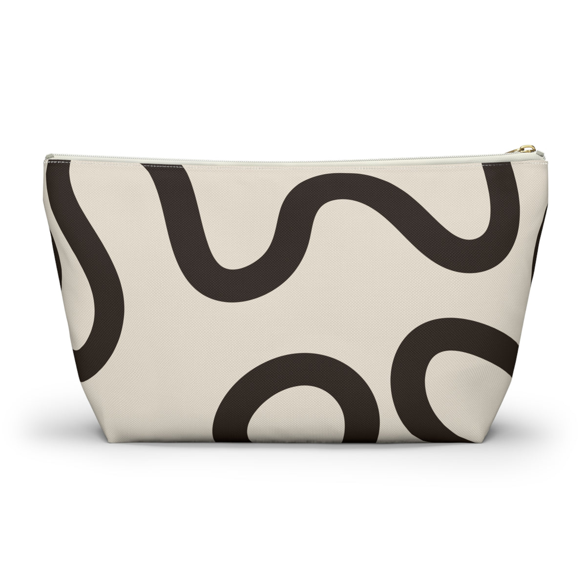 Back view of the black cream abstract makeup bag