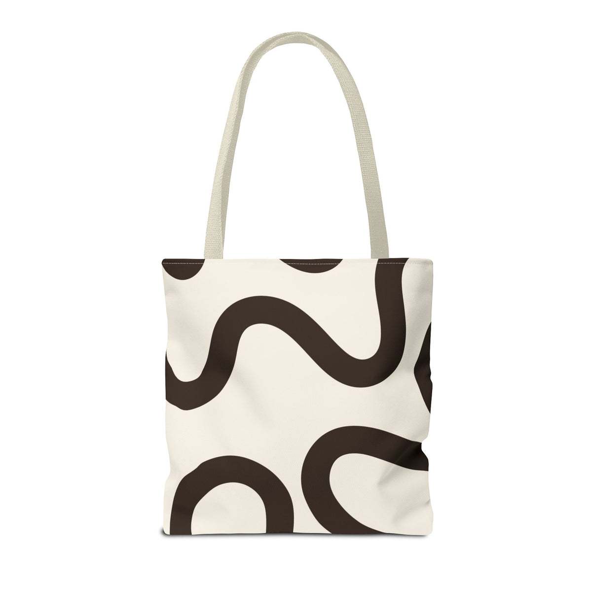 Second view of the black cream abstract tote bag showing the wavy loop print