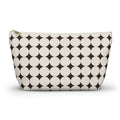 Black Cream Geometric makeup bag with T-bottom and gold zipper pull, front view