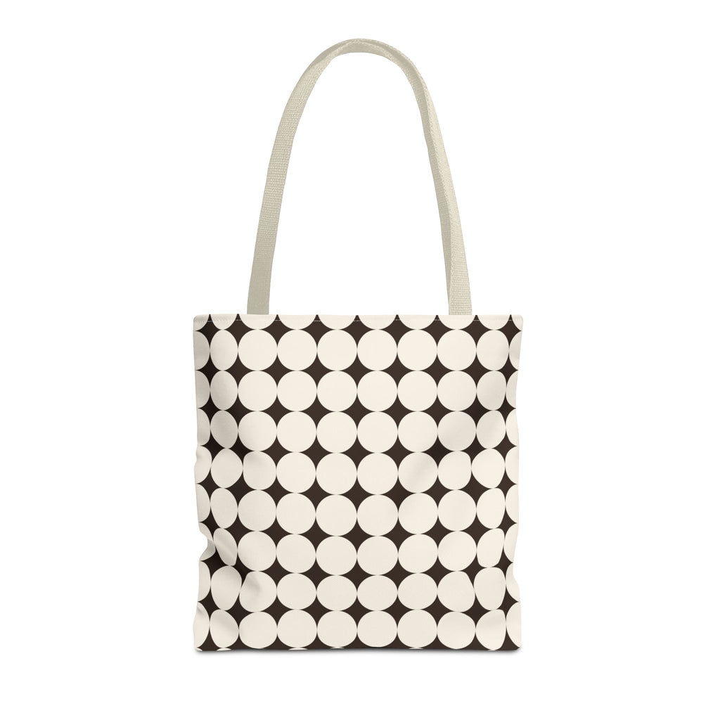 Black Cream Geometric tote bag with cream handles, front view on white