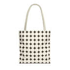 Black Cream Geometric tote bag with cream handles, front view on white