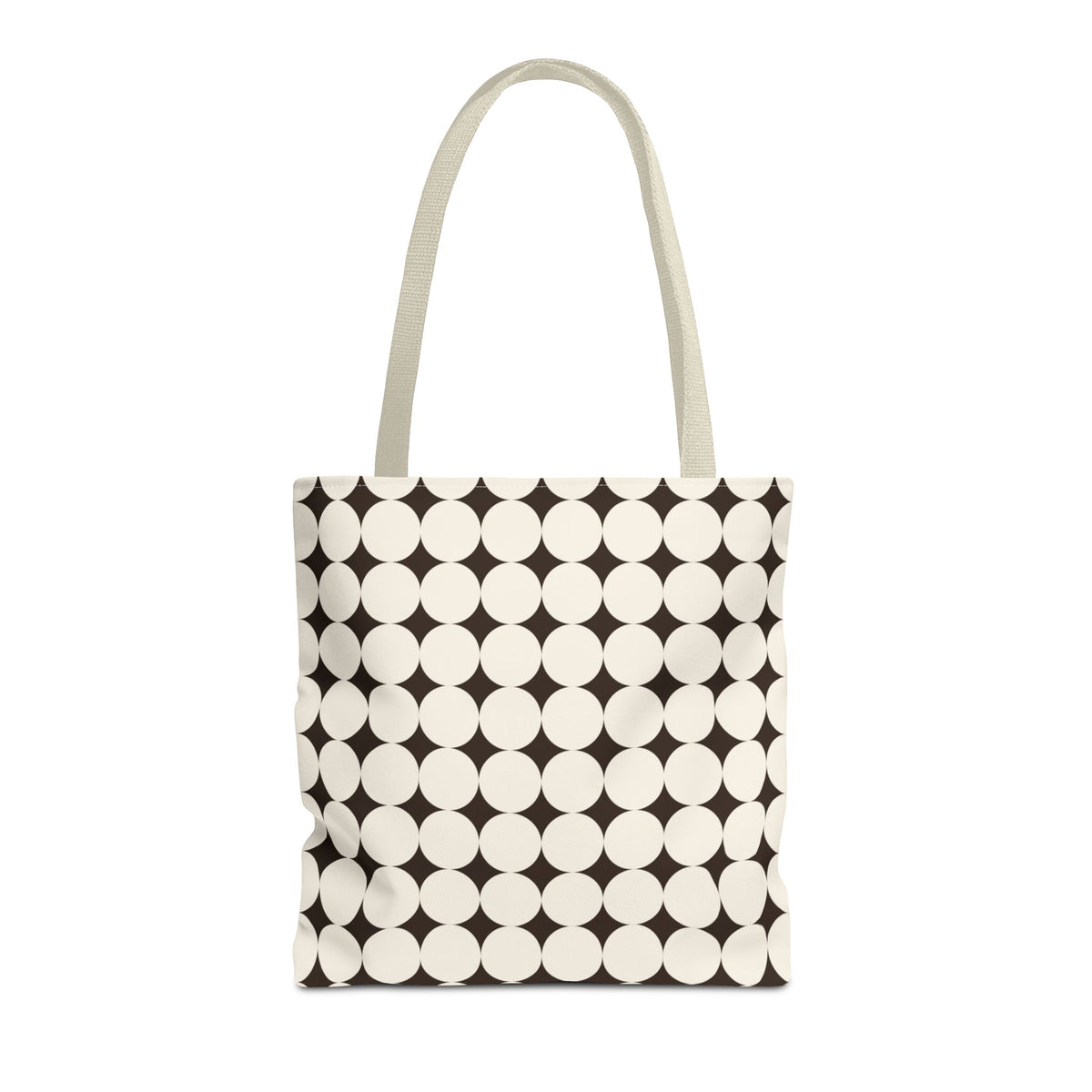 Black Cream Geometric tote bag with cream handles, front view on white