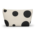 Black Cream Polka Dot Makeup Bag with big black dots on cream, front view