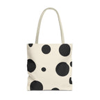 Black Cream Polka Dot Tote Bag with large black dots on a cream background, front view