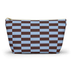 Blue brown brick makeup bag with T-bottom shape seen from the front