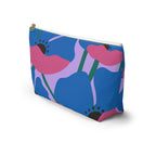 Side view of the blue pink poppy floral makeup bag with T-shaped bottom
