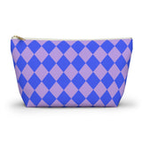 Blue Purple Diamond Checkered Makeup Bag