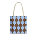 Brown Blue Diamond Checkered Tote Bag with cream handles, front packshot
