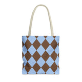 Brown Blue Diamond Checkered Tote Bag