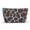 Brown Blue Giraffe Print Makeup Bag with gold zipper, front packshot