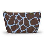 Brown Blue Giraffe Print Makeup Bag with gold zipper, front packshot