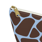 Close-up of the gold zipper pull and sky blue lines on the makeup bag