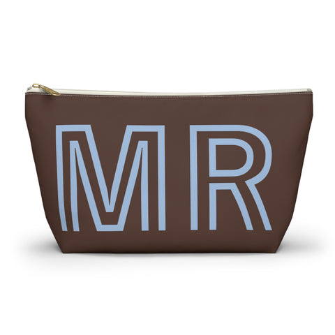Brown Blue Monogram Personalized Makeup Bag