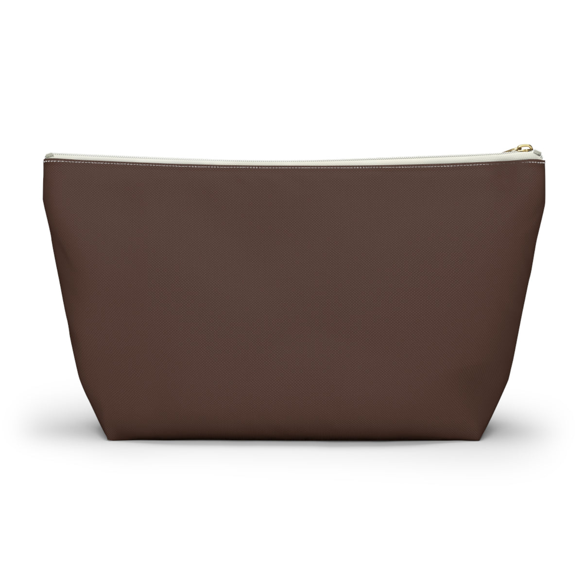 Back of the plain brown personalized makeup bag with T-shaped bottom
