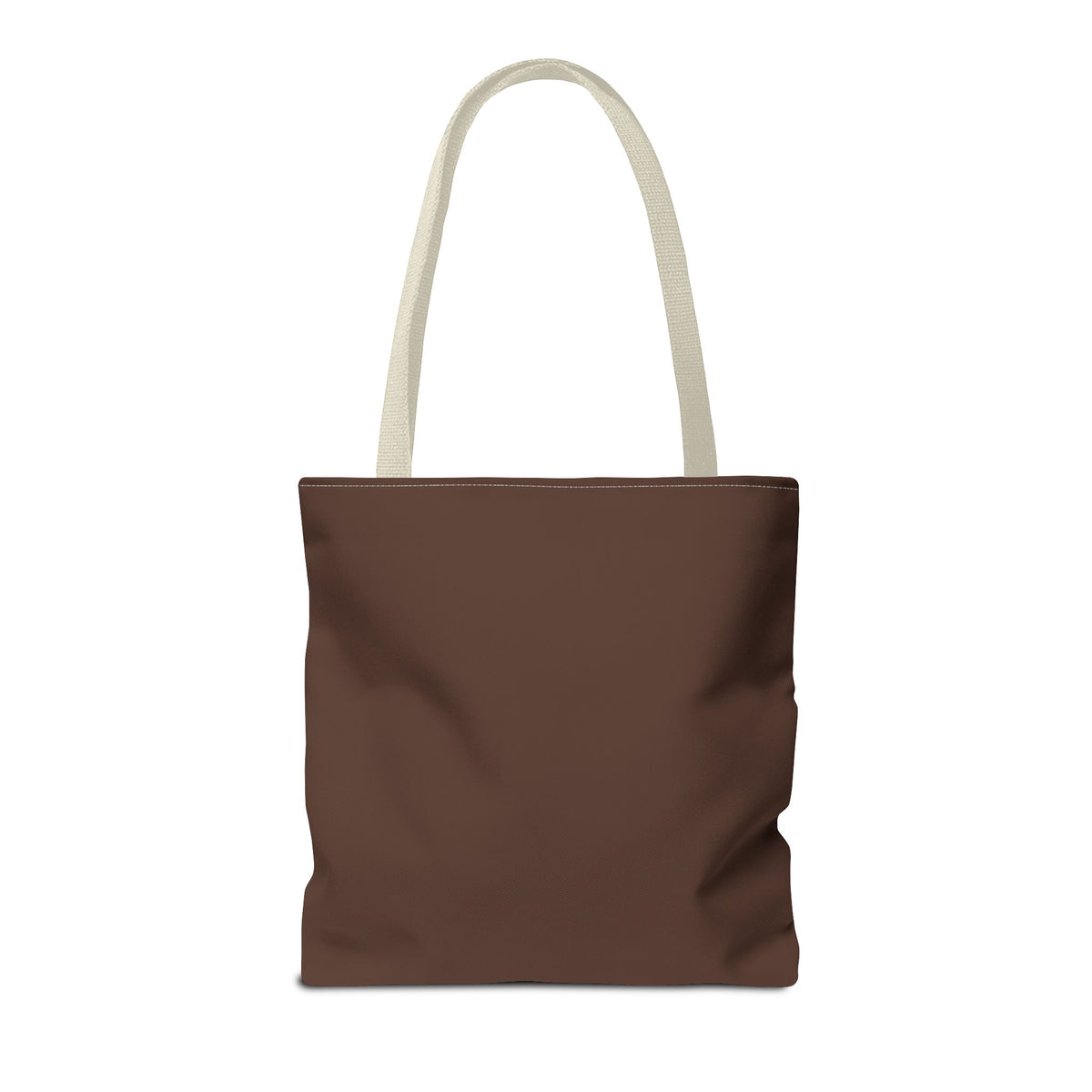 Back of the plain brown personalized tote bag with cream handles