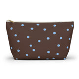 Brown Blue Polka Dot Makeup Bag